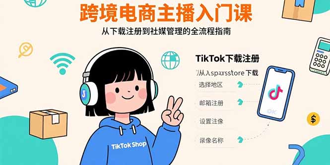 跨境电商主播入门课，TikTok下载注册，支付工具配置，社媒账号管理全流程-悟空聊项目