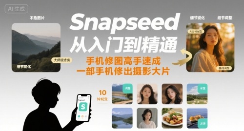 Snapseed从入门到精通，手机修图高手速成，一部手机就能修出摄影大片-悟空聊项目