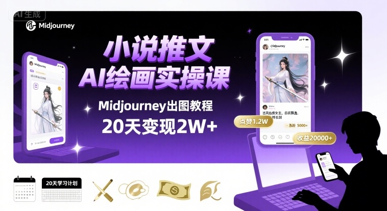 小说推文干货分享之AI绘画MJ出图实操课，用Midjourney做小说推文，20天挣2w-悟空聊项目
