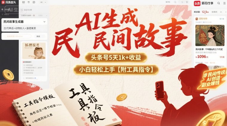 AI生成民间故事，头条号5天1k+，小白轻松上手【附工具指令】-悟空聊项目