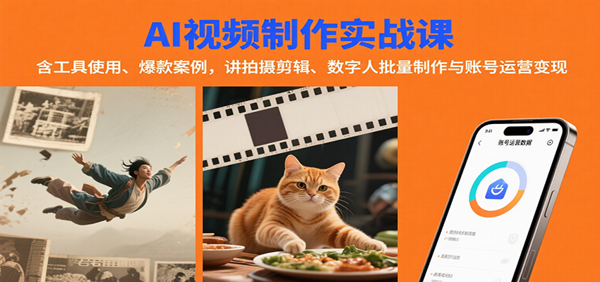 AI视频制作实战：含工具使用、爆款案例，讲拍摄剪辑、数字人批量制作与账号运营变现-悟空聊项目