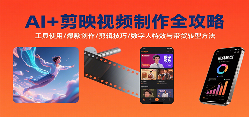 AI+剪映视频制作全攻略：工具使用/爆款创作/剪辑技巧/数字人特效与带货转型方法-悟空聊项目