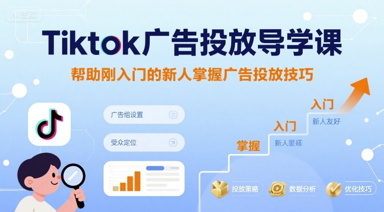 Tiktok广告投放导学课，帮助刚入门的新人掌握广告投放技巧-悟空聊项目