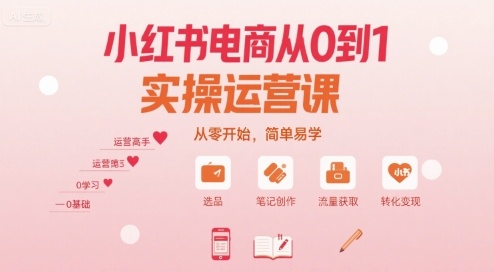 小红书电商从0到1实操运营课，从零开始，简单易学-悟空聊项目