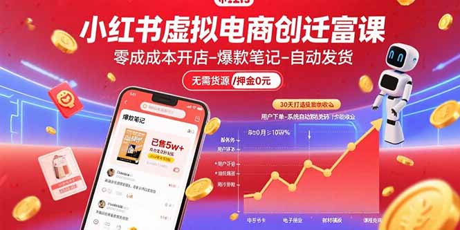 小红书虚拟电商创富课：零成本开店/爆款笔记/自动发货,30天打造被动收入-悟空聊项目