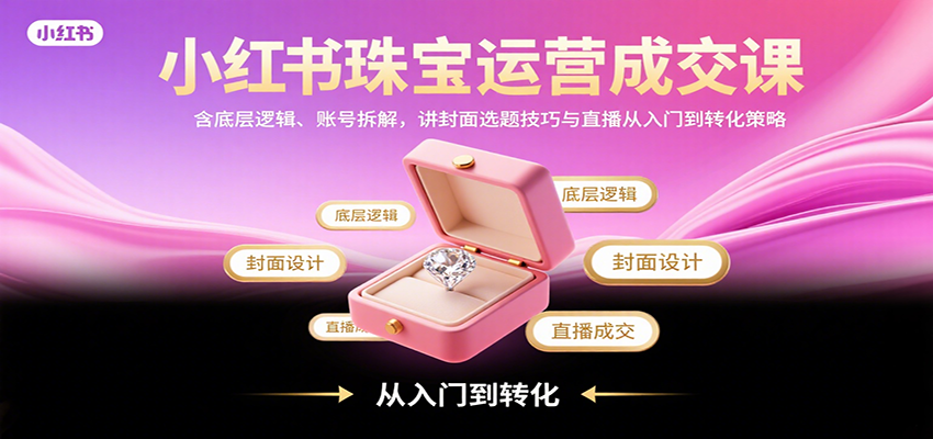 小红书珠宝运营成交课：含底层逻辑、账号拆解，讲封面选题技巧与直播从入门到转化策略-悟空聊项目