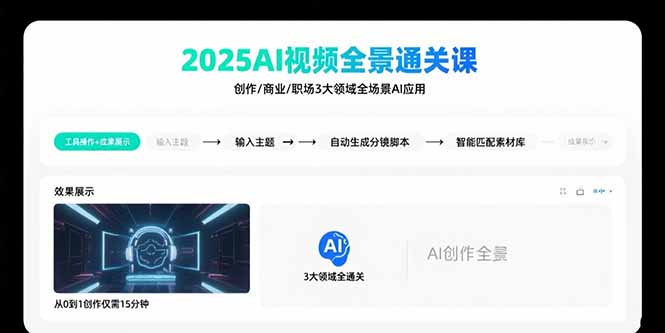 2025AI视频全景通关课：涵盖创作/商业/职场3大领域 掌握AI全场景应用-悟空聊项目
