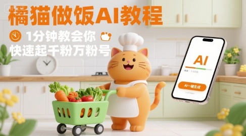 有趣的橘猫买菜做饭视频，用AI一键搞定，1分钟教会你，快速起千粉万粉号-悟空聊项目