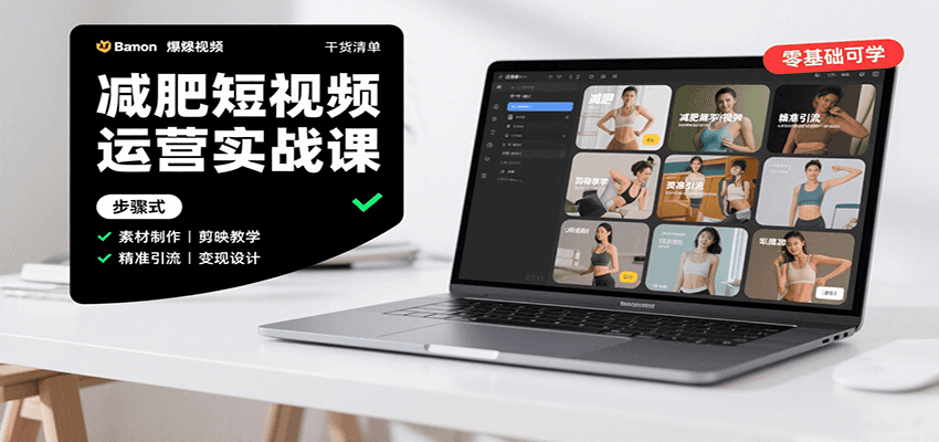 减肥短视频运营实战课：含素材制作、剪映教学，讲精准引流、变现设计与内容模板技巧-悟空聊项目