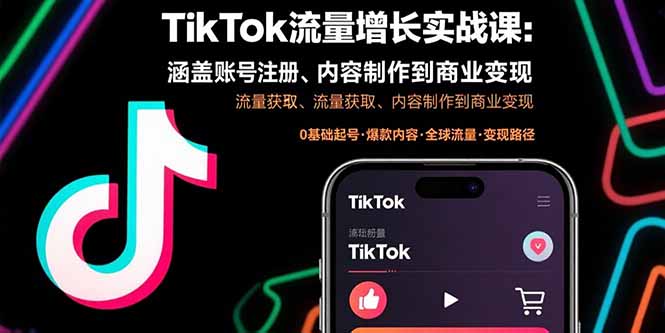 TikTok流量增长实战课：涵盖账号注册、流量获取、内容制作到商业变现-悟空聊项目