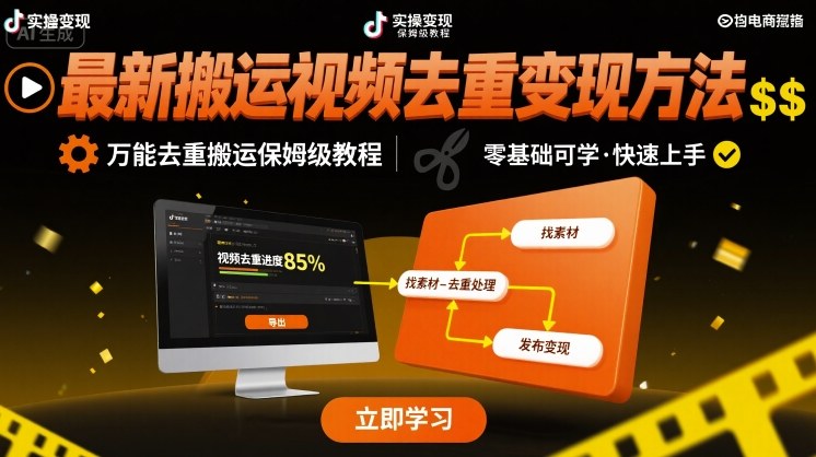 最新搬运视频去重变现方法，万能去重搬运保姆级教程-悟空聊项目