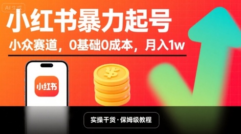 小红书暴力起号，小众赛道，0基础0成本，月入1w-悟空聊项目
