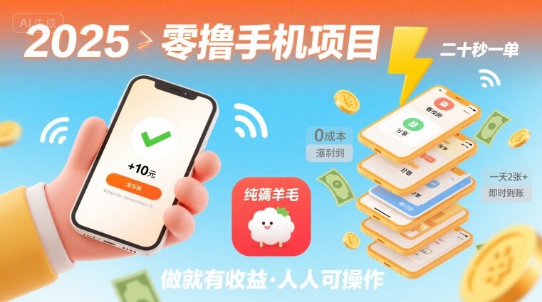 2025年零撸手机项目，二十秒一单，纯薅羊毛 一天2张+做就有-悟空聊项目