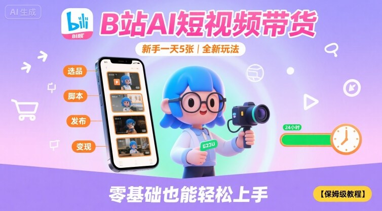 B站AI短视频带货，新手一天5张，全新玩法【保姆级教程】-悟空聊项目