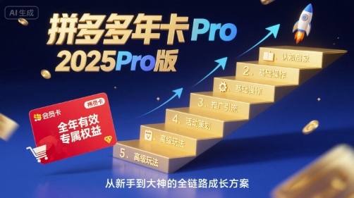 拼多多年卡2025Pro版，五大板块从认知到基础、从推广到活动、从活动到玩法-悟空聊项目