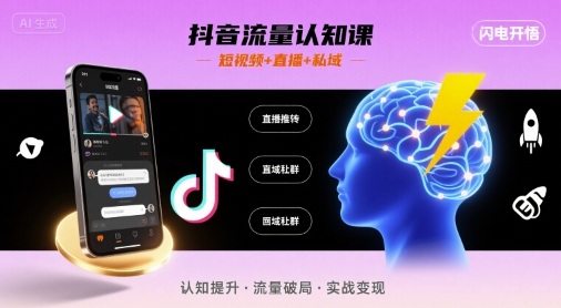抖音流量认知课，短视频+直播+私域，认知提升，闪电开悟-悟空聊项目