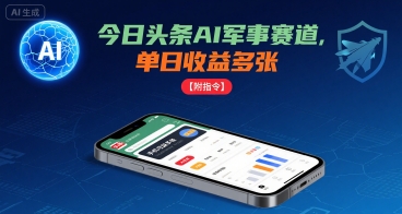 今日头条AI军事赛道，单日收益多张 ，手机可做【附指令】-悟空聊项目