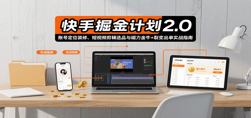 快手掘金计划2.0，账号定位装修、短视频剪辑选品与磁力金牛+裂变出单实战指南-悟空聊项目
