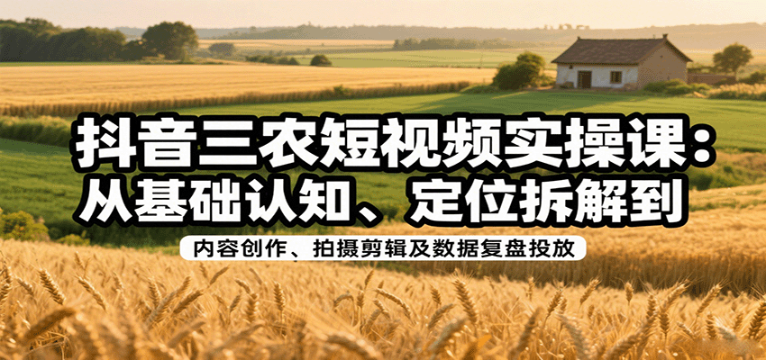 抖音三农短视频实操课：从基础认知、定位拆解到内容创作、拍摄剪辑及数据复盘投放-悟空聊项目