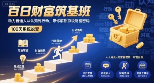 百日财富筑基班，助力普通人从认知到行动，带你解锁顶级财富密码-悟空聊项目