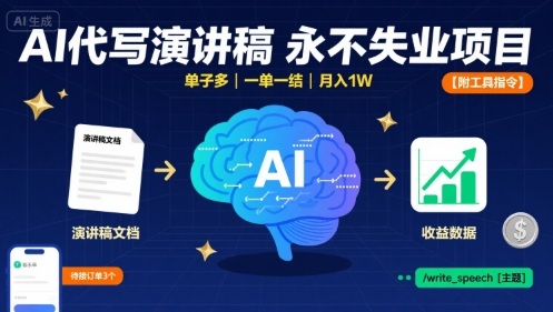 AI代写演讲稿，永不失业项目，单子多，一单一结，月入1W【附工具指令】-悟空聊项目