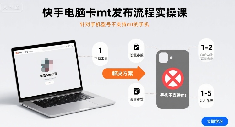 快手电脑卡mt发布流程实操课，针对手机型号不支持mt的手机-悟空聊项目